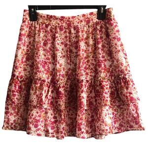 J.Crew Pink Red Floral Chiffon Lined Elastic Waist Zip Swing Skirt XS